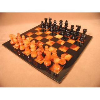 Black & Amber Alabaster Chess Set   MF1BB