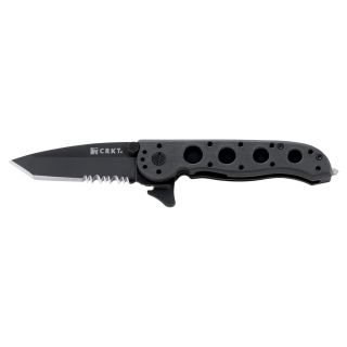 Crkt M16 12 Nylon Law Tanto Triple point Serrated Knife (BlackBlade materials AUS 8 stainless steel/carbonHandle materials CarbonBlade length 3 inches Handle length 5.25 inches Weight 0.29 poundsDimensions 8.25 inches long x 1.8 inches wide x 1.3 in