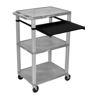 Luxor Nickel Tuffy Workstation (BurgundyNickel finished LegsWheeledShelves Three (3) 18 inch x 24 inch shelves with a 0.25 inch safety retaining lip Keyboard tray with mousepad extenderModel WTPS42BYE NAssembly Required )