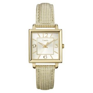 Timex Womens Square Case with Gold Numbers on Silver Dial with Gold Tone