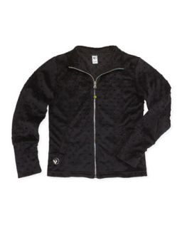 Zip Front Dotted Plush Jacket, Black, 7 14