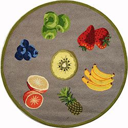 Hand hooked Fruits Red Wool Rug (8 Round)
