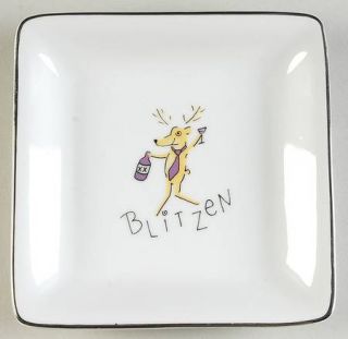 Pottery Barn Reindeer Square Appetizer Plate, Fine China Dinnerware   SantaS Re