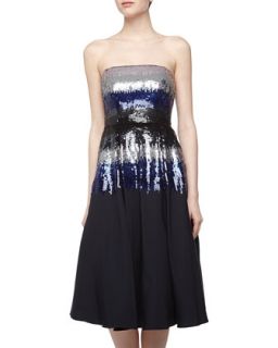 Ombre Sequin Strapless Cocktail Dress, Navy