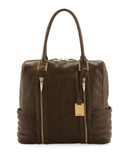 Montana Zip Leather Ribbed Tote Bag, Forrest