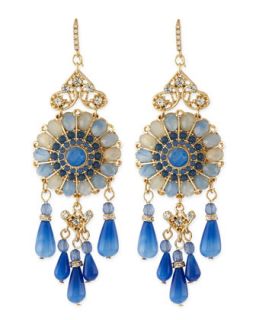 Filigree & Flower Crystal Chandelier Earrings, Light Blue