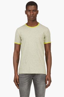 Marc By Marc Jacobs Heather Grey And Chartreuse Striped Pocket T_shirt