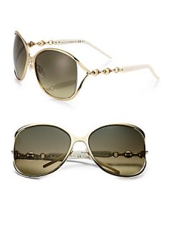 Gucci Oversized Round Metal Sunglasses   Gold
