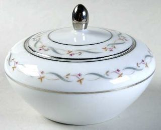 Jyoto Leona Sugar Bowl & Lid, Fine China Dinnerware   Pink Flowers,Tan Leaves,Gr