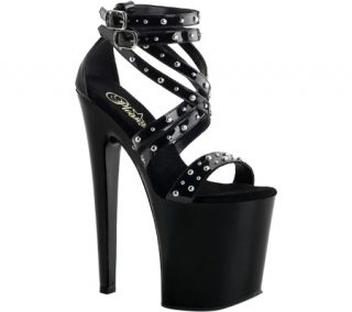 Womens Pleaser Xtreme 850   Black Patent/Black PVC Ornamented Shoes