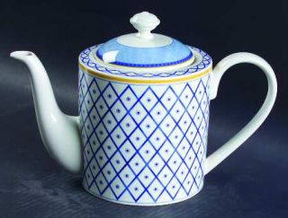 Villeroy & Boch Perpignan Coffee Pot & Lid, Fine China Dinnerware   Blue&Yellow