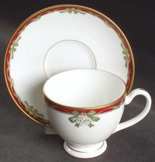 Waterford China Holiday Ribbons Footed Cup & Saucer Set, Fine China Dinnerware  