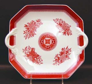 Spode Fitzhugh Red Octagonal Handled Cake Plate, Fine China Dinnerware   Red Ban
