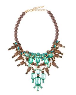Beaded Crystal Bib Necklace, Green/Blue/Brown