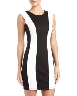 Vertical Colorblock Shift Dress, Black/White
