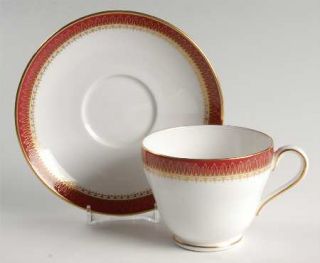 Spode Viscount Maroon Footed Cup & Saucer Set, Fine China Dinnerware   Maroon Ba