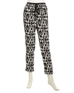 Printed Voile Relaxed Pants, Black/White