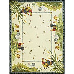Hand hooked Roosters Ivory Wool Rug (89 X 119) (BeigePattern AnimalTip We recommend the use of a non skid pad to keep the rug in place on smooth surfaces.All rug sizes are approximate. Due to the difference of monitor colors, some rug colors may vary sl