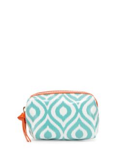 Ikat Print Coated Canvas Cosmetic Case, Teal