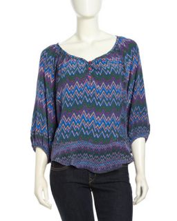 Pullover Zigzag Print Satin Tunic, Purple