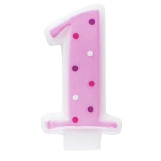 Pink 1 Candle with Polka Dots