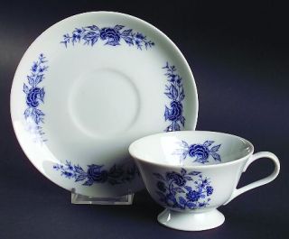 Lennold Blue Meissen Footed Cup & Saucer Set, Fine China Dinnerware   Blue Flora