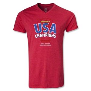 hidden USA CONCACAF Gold Cup 2013 Champions V Neck T Shirt (Heather Red)