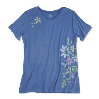 Orvis Floral Accent Tee / Logo T shirt, Bleached Blue, X Small