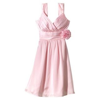 TEVOLIO Womens Satin V Neck Dress with Removable Flower   Pink Lemonade   8