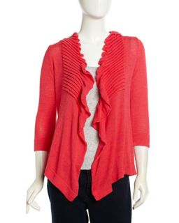 Ruffled Open Front Cardigan, Coral Pink