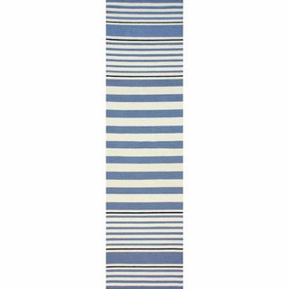 Rug Collective Handmade Contemporary Stripes Blue Wool Runner Rug (76 X 96)
