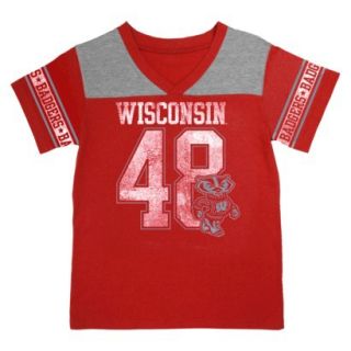 NCAA RED GRLS V NECK T WISCONSIN   XS
