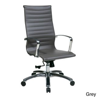 Office Star Products High Back Eco Leather Chair (Grey, chocolate Weight capacity 250 pounds Dimensions 46.5 inches high x 21.5 inches wide x 24.75 inches deep Seat size 19 inches wide x 17.5 inches deep Back size 18 inches wide x 25 inches high Seat 