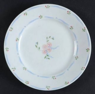 Vista Alegre Lisbon Salad Plate, Fine China Dinnerware   Blue Lines, Pink Flower