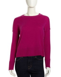 Double Collar Boxy Cashmere Sweater, Crushed Berry