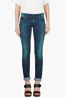 Diesel Indigo And Turquoise Overdye Grupee Jeans