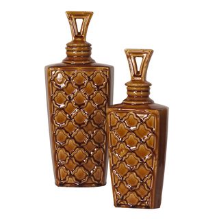 Textured Mocha Brown Vases With Lids (set Of 2)