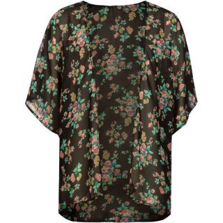 Floral Girls Kimono Black/Coral In Sizes Small, X Small, Large, X Lar