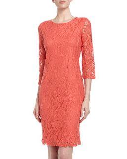 Three Quarter Sleeve Lace Sheath Dress, Coral