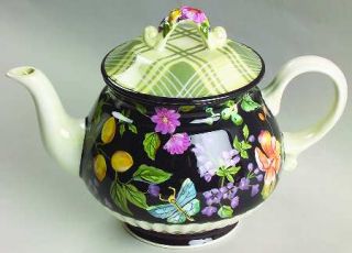 Tracy Porter Jardinere Teapot & Lid, Fine China Dinnerware   Florals,Insects On