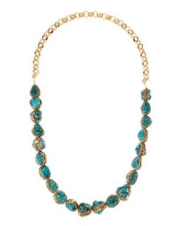 24k Gold Plate Turquoise Pebble Necklace, 36L