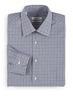 Cotton Gingham Button Front Shirt/Slim Fit   Blue