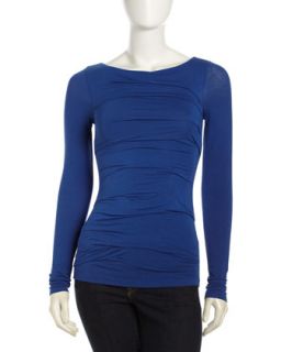 Long Sleeve Ruched Center Top, Blueberry