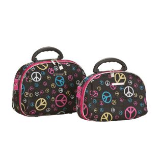 Luca Vergani Peace 2 piece Beauty Cosmetic Case Set (BlackPeace sign imprintsHandle/Strap Yes/yesMirror YesComfort carrying handles and removable shoulder strap for easy transportationSet includes two piecesFDA approved as a carry on sizeLarge top zip c
