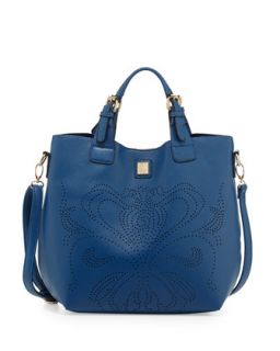 Crysta Perforated Flower Tote Bag, Blue