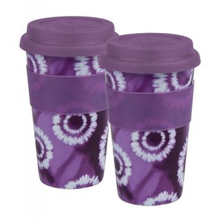 Konitz Batik Purple Porcelain Medium Travel Mugs (set Of 2)