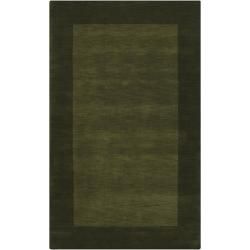 Hand crafted Green Tone on tone Bordered Wool Rug (6 X 9)