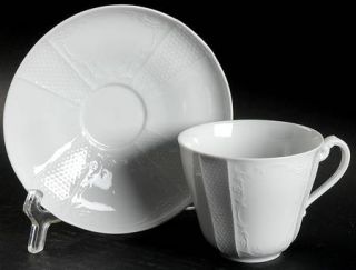 Furstenberg Solitude Flat Cup & Saucer Set, Fine China Dinnerware   White, Embos