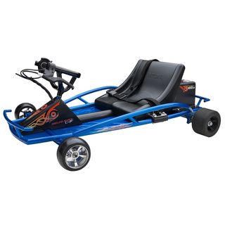Razor Ground Force Drifter (blueDimensions 41 inches long x 11.5 inches wide x 28.25 inches highWeight 72.5 poundsWeight capacity 140 poundsBattery type (two 12V) sealed lead acid rechargeable battery systemBattery running time 40 minutesCharging tim