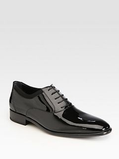 Salvatore Ferragamo Aiden Patent Leather Lace Up Shoes   Black